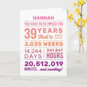 Carte Vous avez été aimé 39 ans, nom personnalisé annive