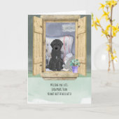 Carte Vous avez perdu Black Labradoodle Dog à la fenêtre (Fleur jaune)