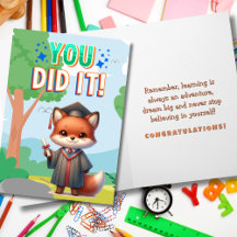 Vous avez réussi ! Diplômé renard mignon Joie