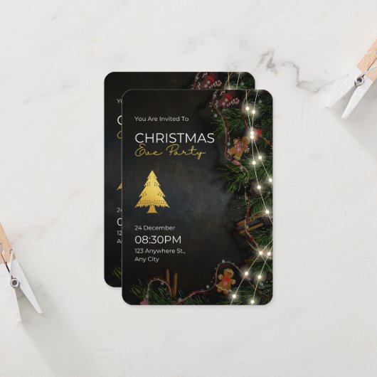 Carte Vous êtes invité à Noël Soirée Salutation (Devant/Arrière en situation)