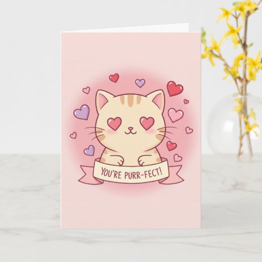 Carte Vous êtes Purr-fait ! Chat adorable pour la Saint- (Fleur jaune)