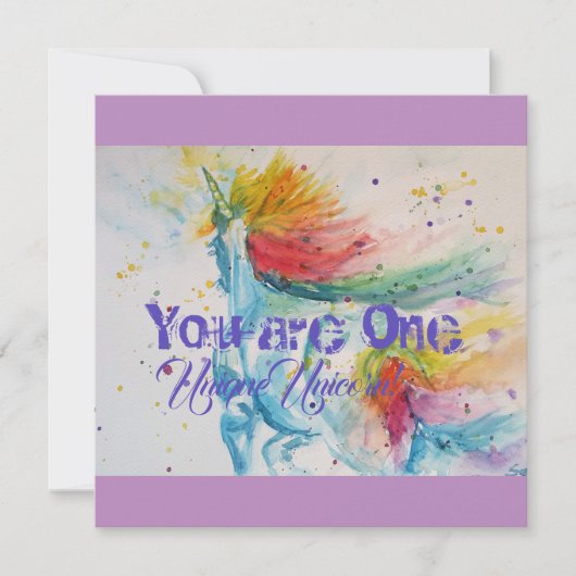 Carte Vous Êtes Une Unicorne Unique ! Aquarelle arc-en-c (Devant)