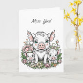 Carte Vous Manquez ! Amitié cochon et cochon (Fleur jaune)