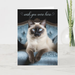 Carte Vous Manquez Chat Siamois sur une Chaise Bleue