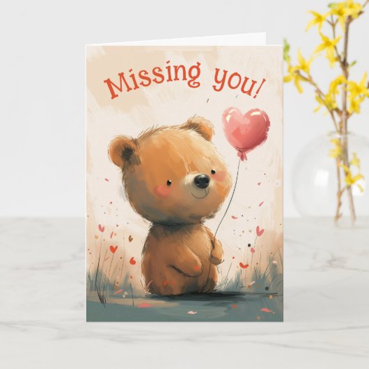 Carte Vous manquez : Ours mignon avec ballon (Fleur jaune)