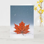 Carte Vous Pensant Feuille D'érable Orange Sur Neige (Fleur jaune)