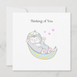 Carte Vous pensant Kitty Cat avec cœur dans hamac C