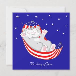 Carte Vous pensant Kitty Cat avec des coeurs dans Hamac