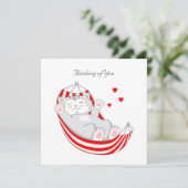 Carte Vous pensant Kitty Chat avec des coeurs dans Hamac (Debout devant)