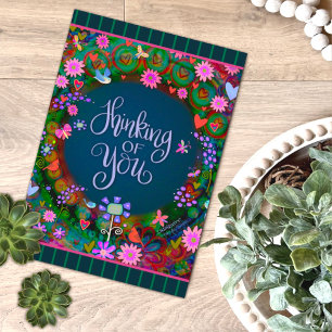 Carte Vous qui pensez à vous Rayure de coeur floral fant
