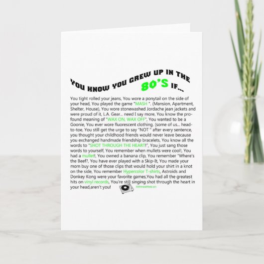 Carte Vous savez que vous avez grandi dans les années 80 (Devant)
