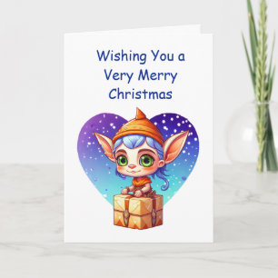 Carte Vous souhaitant un très Joyeux Noël Elfe Mignon