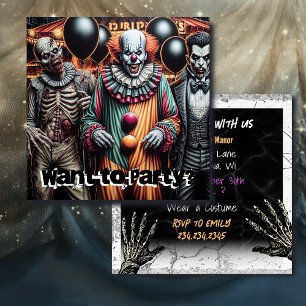 Carte Vous voulez faire la fête ? Clown, vampire et Hall