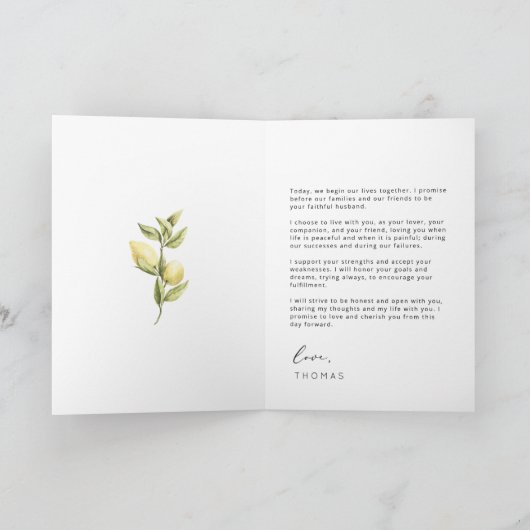 Carte Vows Mariage citron jaune Vows (Intérieur)