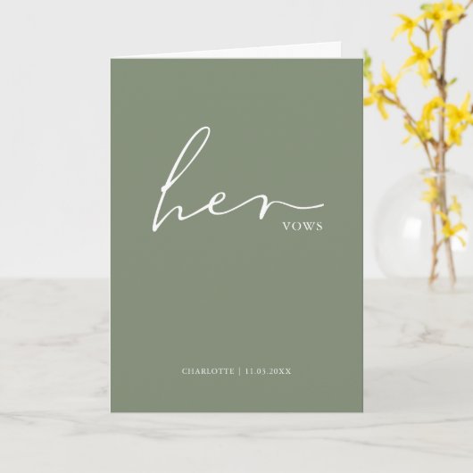 Carte Vows Minimale Script Vows Sage Green (Fleur jaune)