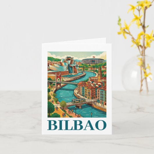 Carte Voyage à Bilbao Espagne - Architecture Colorée (Fleur jaune)
