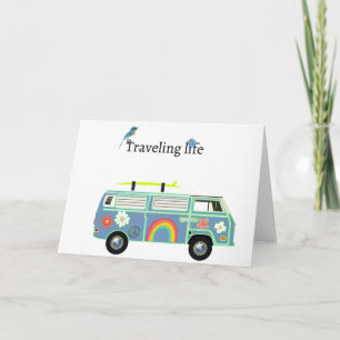 Carte Voyage à bord d'un camping-car rétro, joyeuse viré