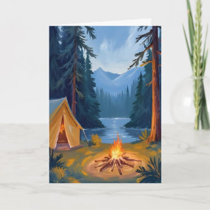 Carte Voyage de camping Feu de camp de forêt Tente Aquar