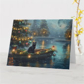 Carte Voyage de fête de Noël de Chat Noir (Fleur jaune)