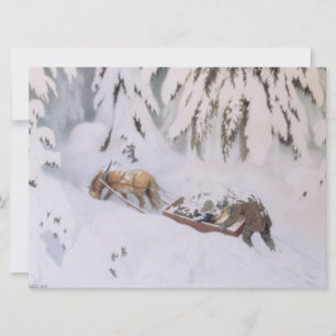 Carte Voyage de Noël à travers la neige en hiver