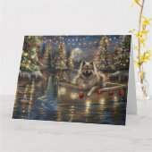 Carte Voyage de Noël du Keeshond (Fleur jaune)