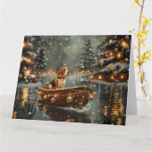 Carte Voyage festif de Noël beagle (Fleur jaune)