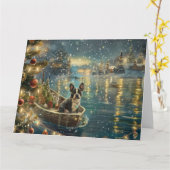 Carte Voyage festif de Noël de Boston Terrier (Fleur jaune)