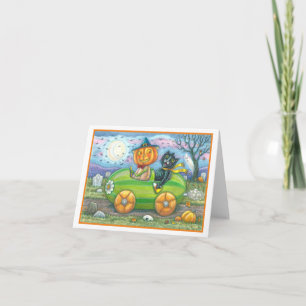 CARTE VOYAGE ROUTIER D'HALLOWEEN, JACK ET SON AMI CHAT N