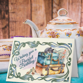 Carte Voyages parfaits d'anniversaire de chat vintage