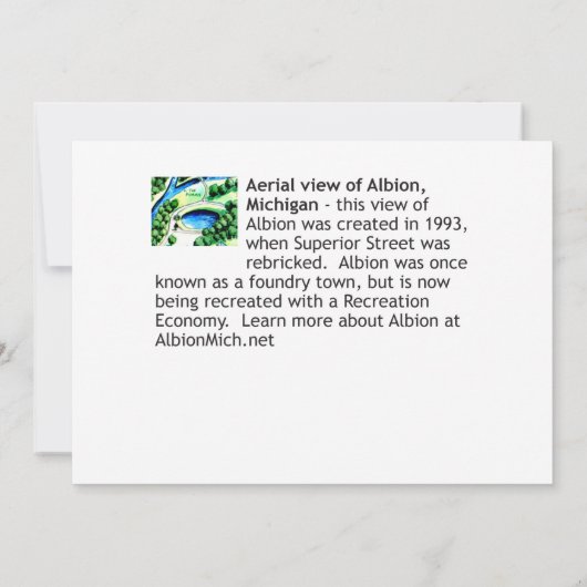 Carte Vue aérienne d'Albion Michigan 1993 (Dos)
