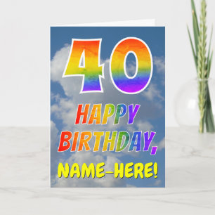 Carte Vue arc-en-ciel "40" & "Joyeux Anniversaire", Nuag