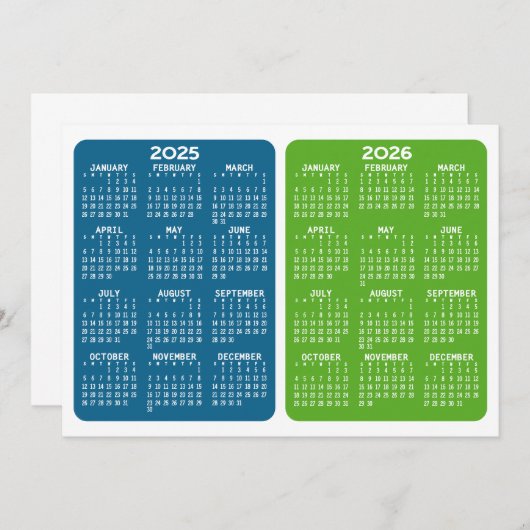 Carte Vue Calendrier 2 ans - bleu vert (Devant / Derrière)