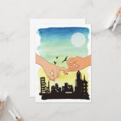 Carte Vue de paysage urbain de couple à l'aquarelle, pro (Devant/Arrière en situation)