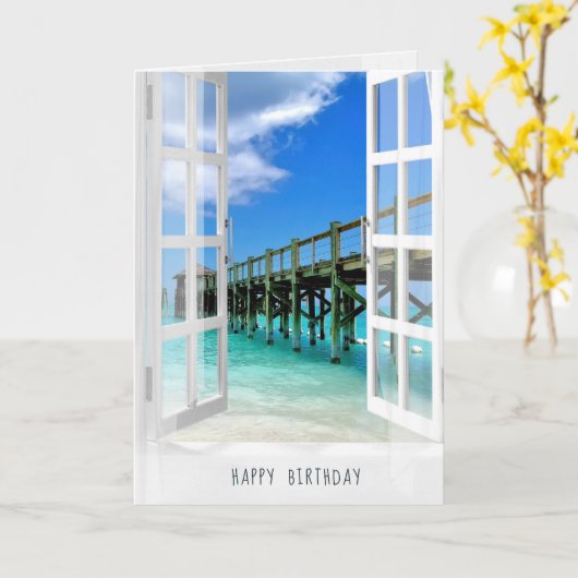 Carte Vue de pilier d'océan dans la fenêtre (Fleur jaune)