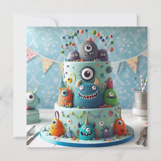 CARTE WACKY MONSTERS DÉCORÉE GÂTEAU ANNIVERSAIRE DE ENFA (Devant)