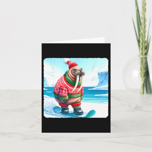 Carte Walrus Balancing Sur Snowboard. Snowboard (Devant)