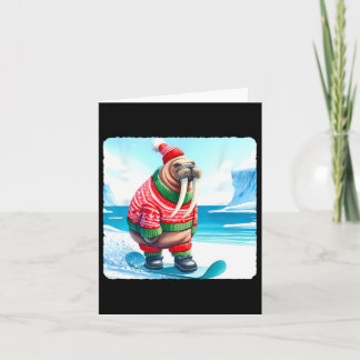 Carte Walrus Balancing Sur Snowboard. Snowboard