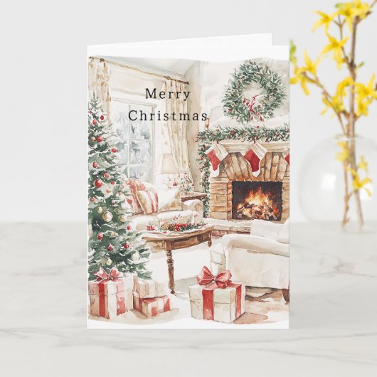 Carte Warm Christmas Tree Fireplace (Fleur jaune)