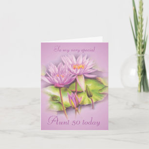 Carte Water lily purple floral Aunt 50 birthday