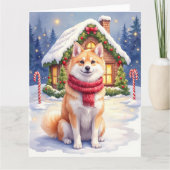 Carte Watercolor Akita Gingerbread House Christmas  (Devant)