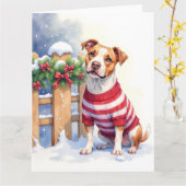 Carte Watercolor American Pit Bull Terrier Festive (Fleur jaune)