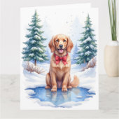 Carte Watercolor American Water Spaniel Frozen Pond (Devant)