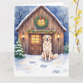 Carte Watercolor Anatolian Shepherd Dog Rustic Barn (Fleur jaune)