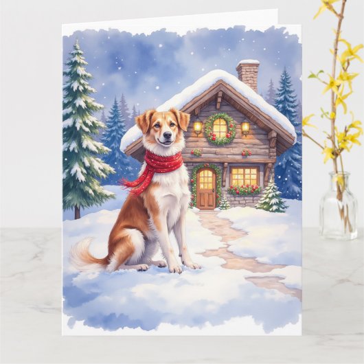 Carte Watercolor Appenzeller Sennenhund Alpine Chalet (Fleur jaune)