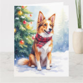 Carte Watercolor Australian Shepherd Glowing Christmas (Devant)