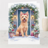 Carte Watercolor Australian Silky Terrier Snowy Doorstep (Devant)