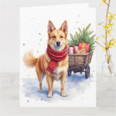 Carte Watercolor Australian Stumpy Tail Cattle Dog (Fleur jaune)