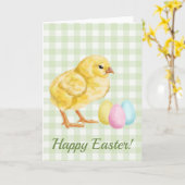 Carte Watercolor Baby Chick And Eggs On Green Easter (Fleur jaune)