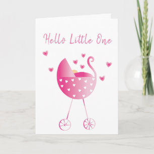 Carte Watercolor Baby Girl Carriage Félicitations Rose