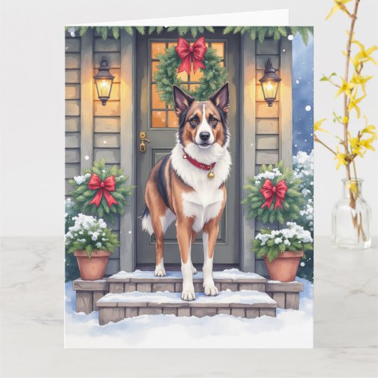 Carte Watercolor Beauceron Rustic Porch Christmas (Fleur jaune)